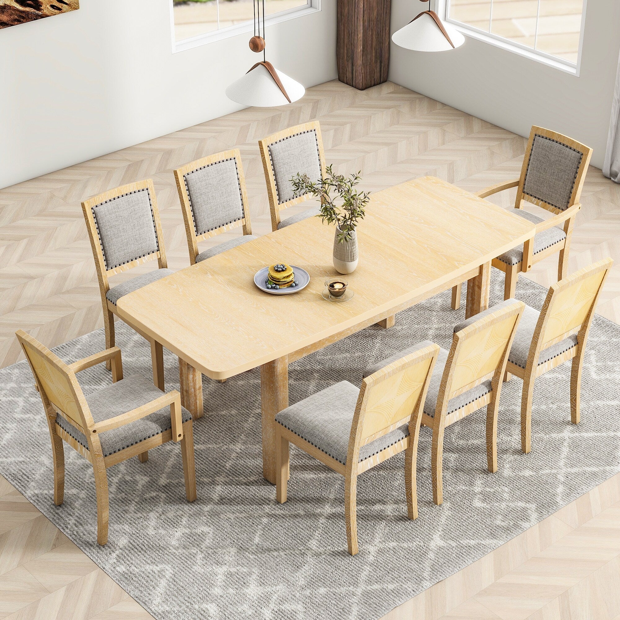 7-Piece Wooden Dining Table Set with Extendable Table & 6 Chairs