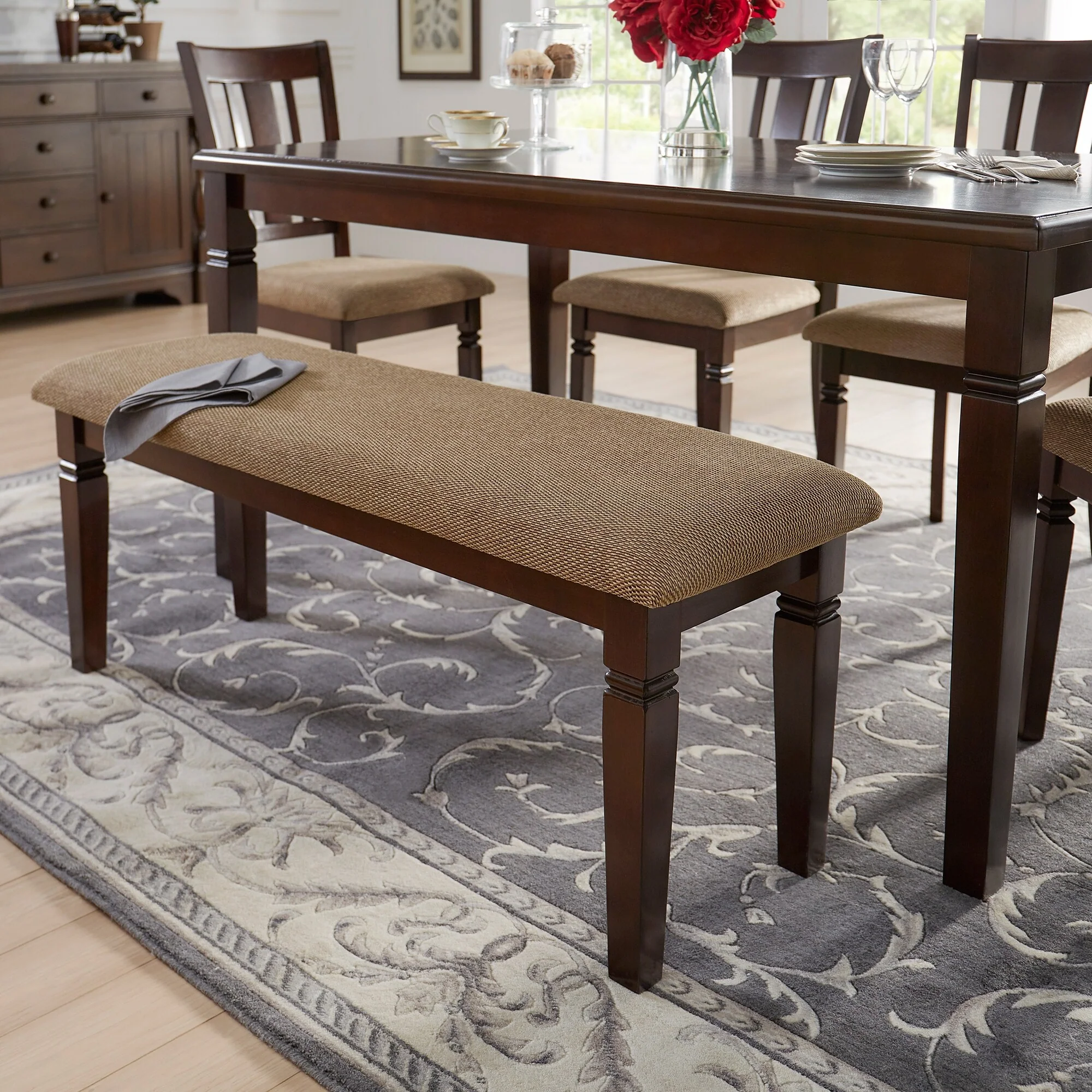 Lynn Espresso Finish Upholstered Dining Bench by iNSPIRE Q Classic