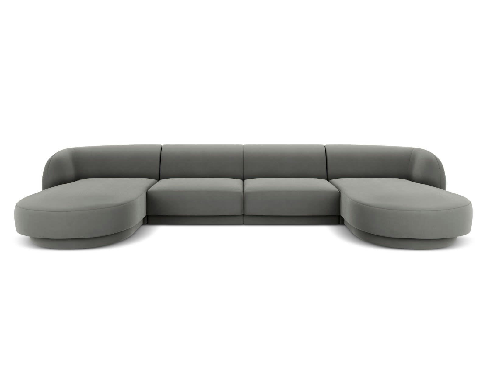 MILEY - Canapé panoramique 5 places en tissu velours gris clair