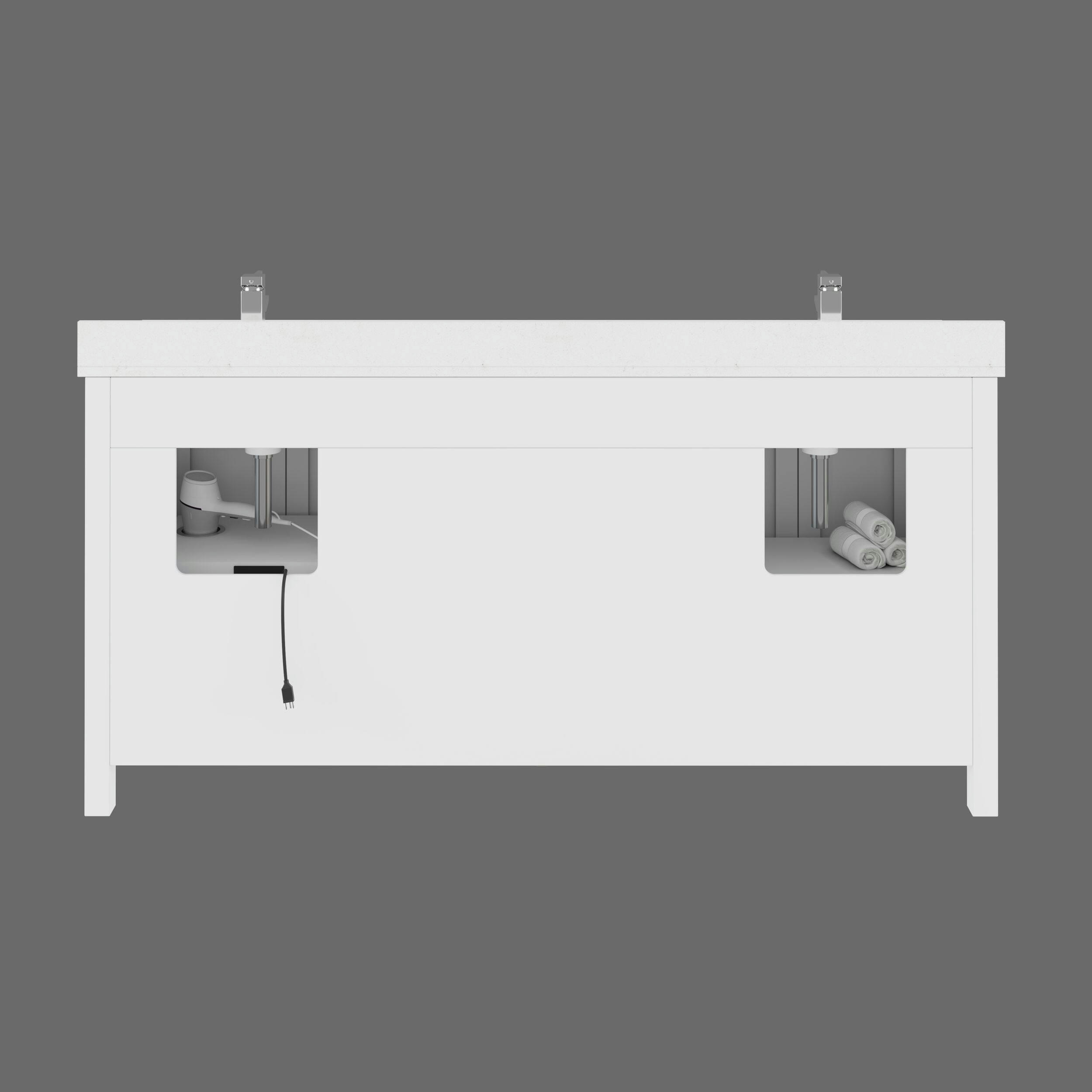 Urban Bathe Kali Undermount Double Sink Stone Top Bathroom Vanity with Drawer & Cabinet Organizer, White, 72-in