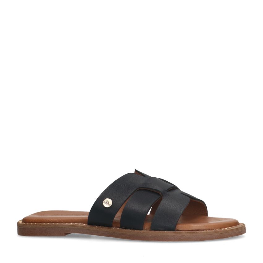 No Stress Zwarte leren slippers