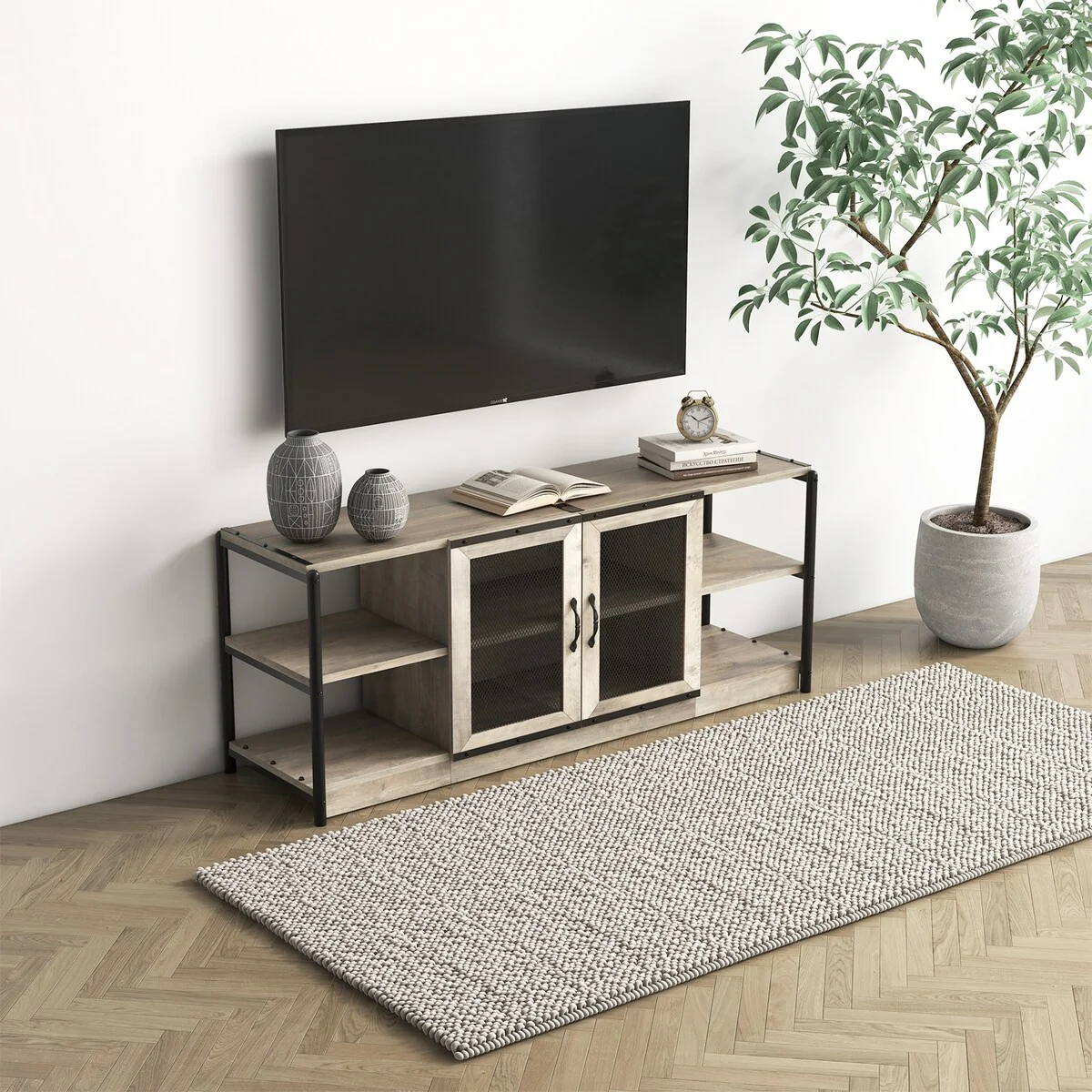 63 TV Stand, with Storage Shelves