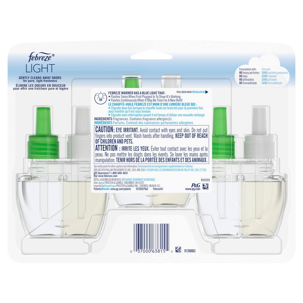 Febreze LIGHT Fade Defy PLUG Air Freshener, Bamboo, (3) 26 mL Oil Refills