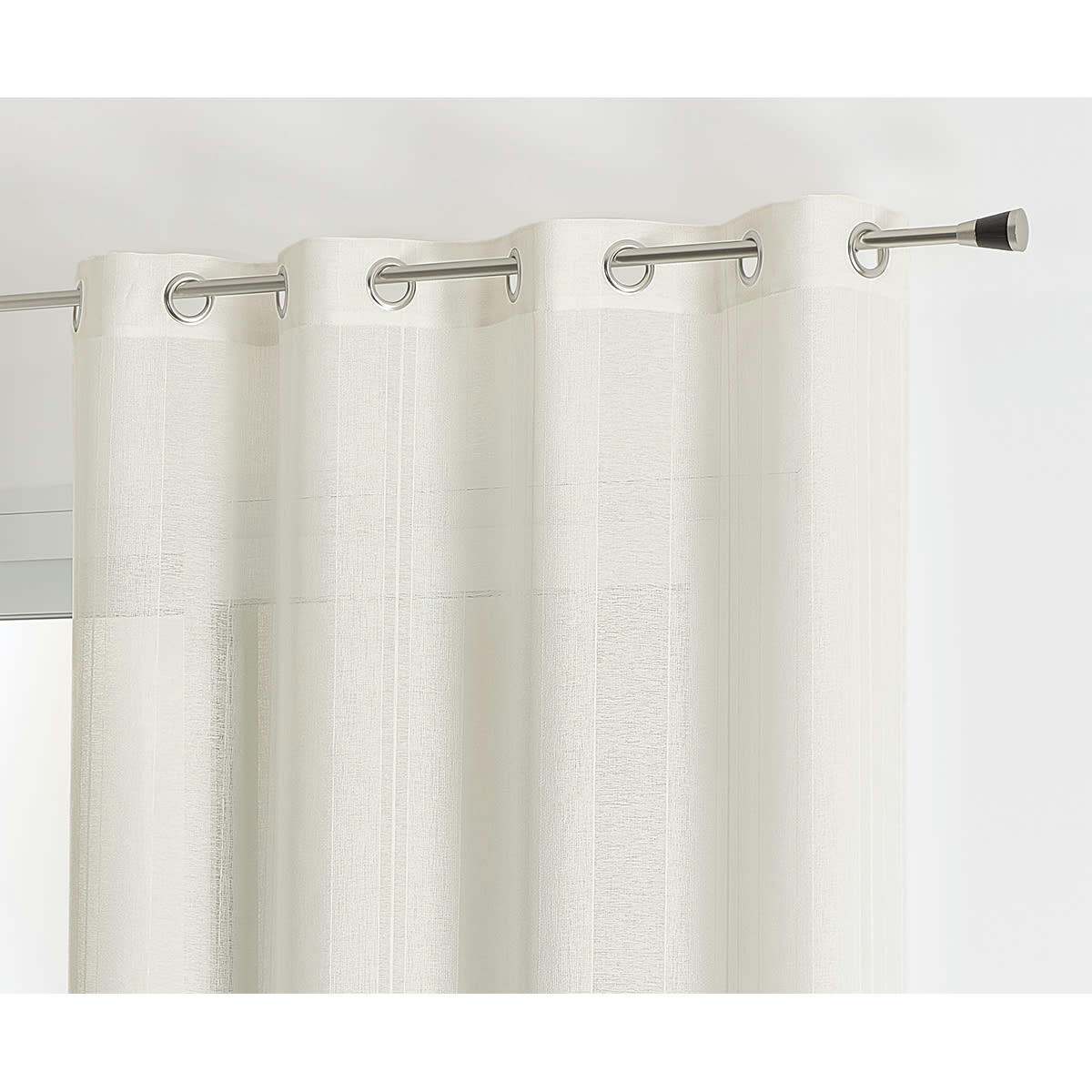 - Voilage uni à rayures fantaisie polyester blanc 140x240 cm