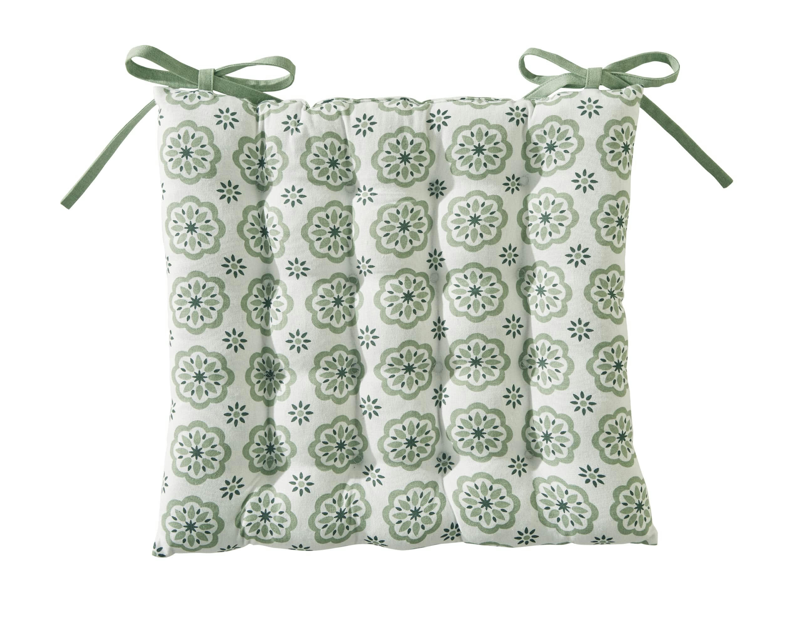 LISBONNE - Galette de chaise réversible vert 40x40 en coton