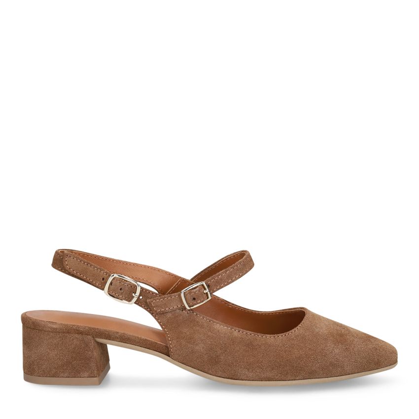 No Stress Bruine leren slingbacks