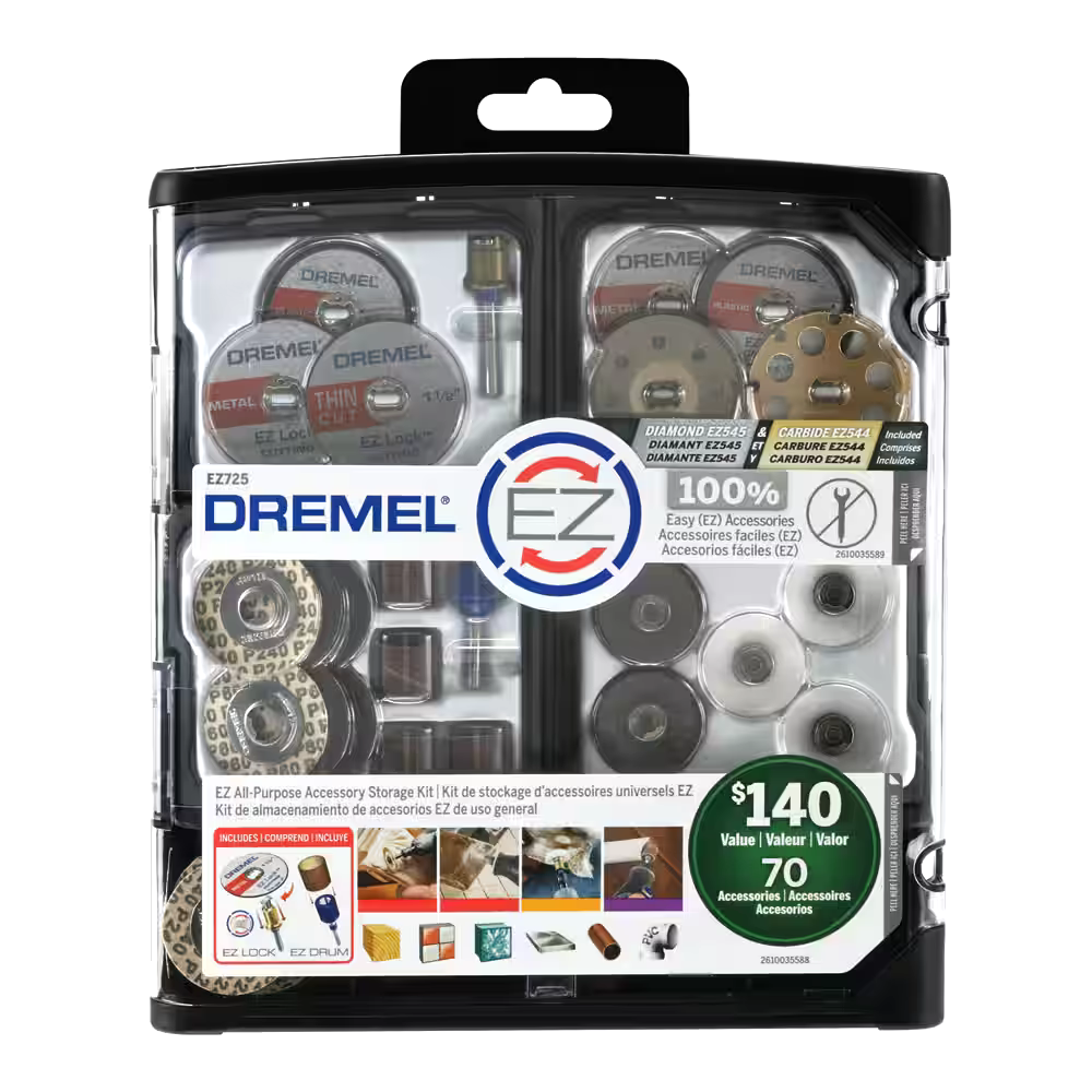 Dremel EZ725 All-Purpose Accessory Kit with Mandrels & Storage Case For Rotary Tool, 70-pc