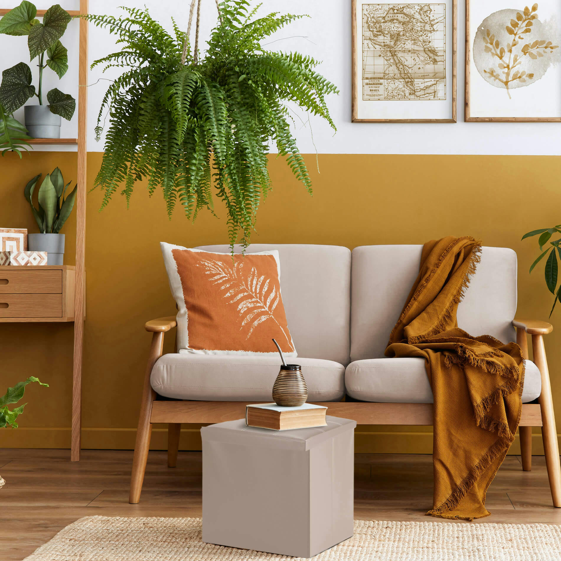 COLORFUL LIFE - Repose-pieds cube de rangement  30x30x30 en similicuir beige