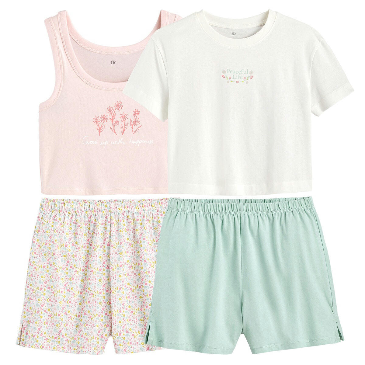 Lot de 2 pyjashorts en coton imprimés fleurs