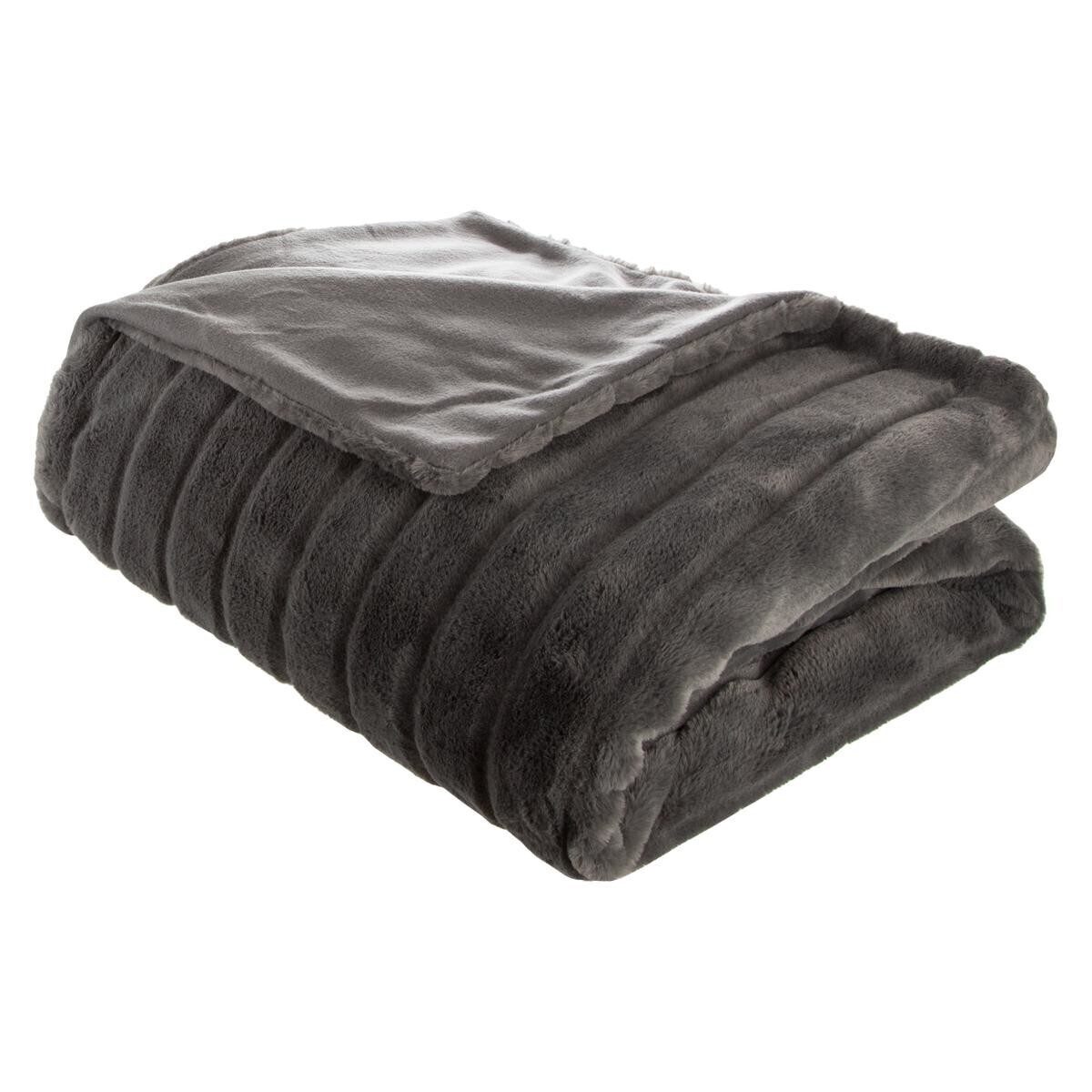 Faux fur plaid "Manoir" Slate grey, 180x230 cm