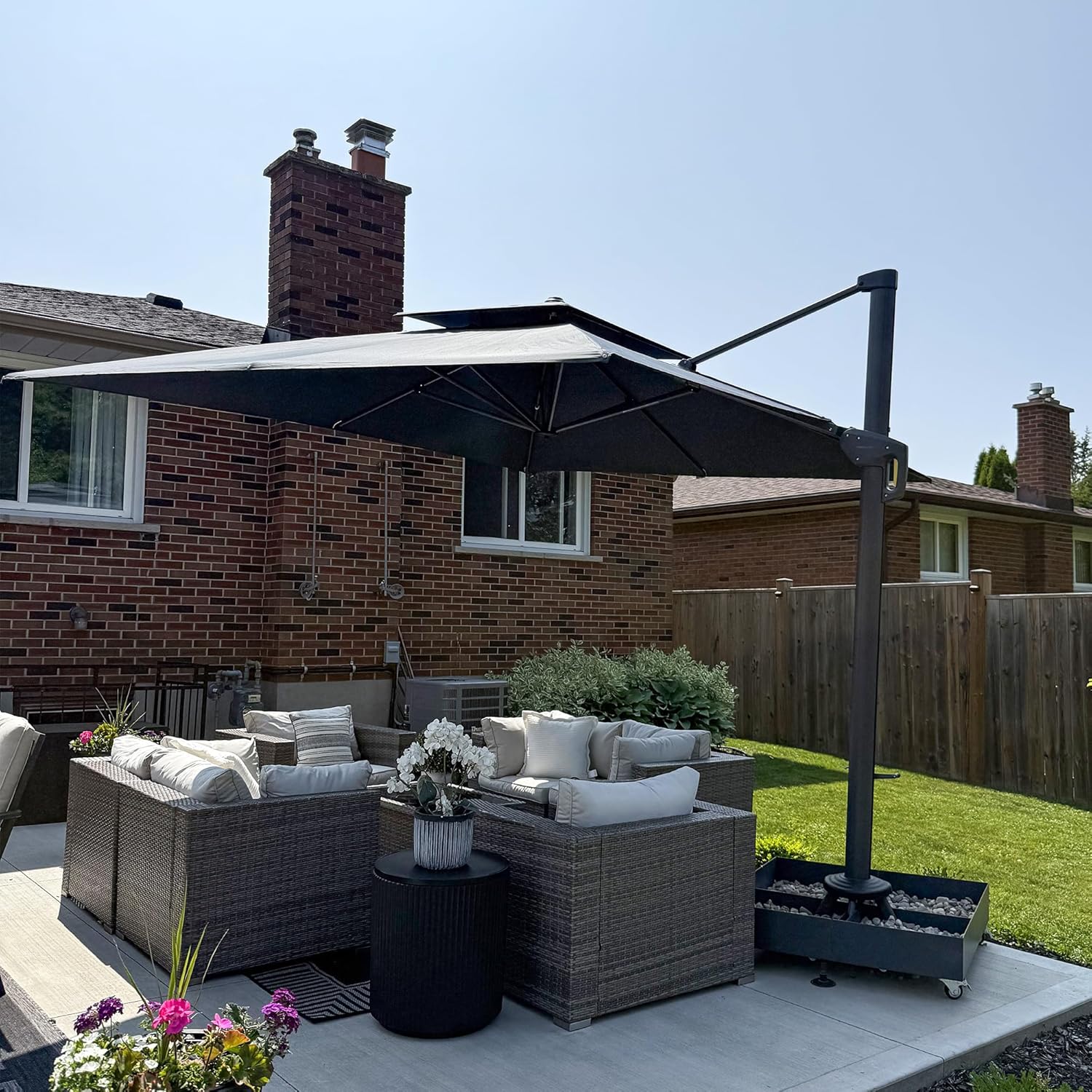 PURPLE LEAF 10' X 13' Cantilever Outdoor Umbrellas Large Patio Umbrella Hanging Double Top Rectangle Offset Umbrella with 360°Rotation Tilting Umbrella Outdoor Patio Grey