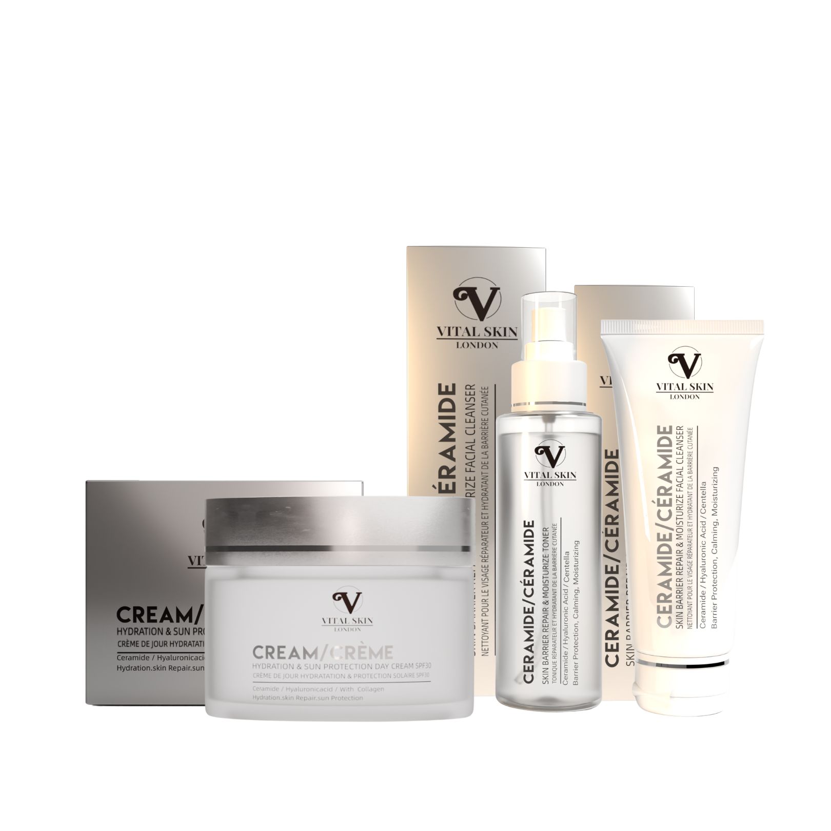 Vital Skin London Skincare Protection Set (ceramide & centella)with SPF30 day cream
