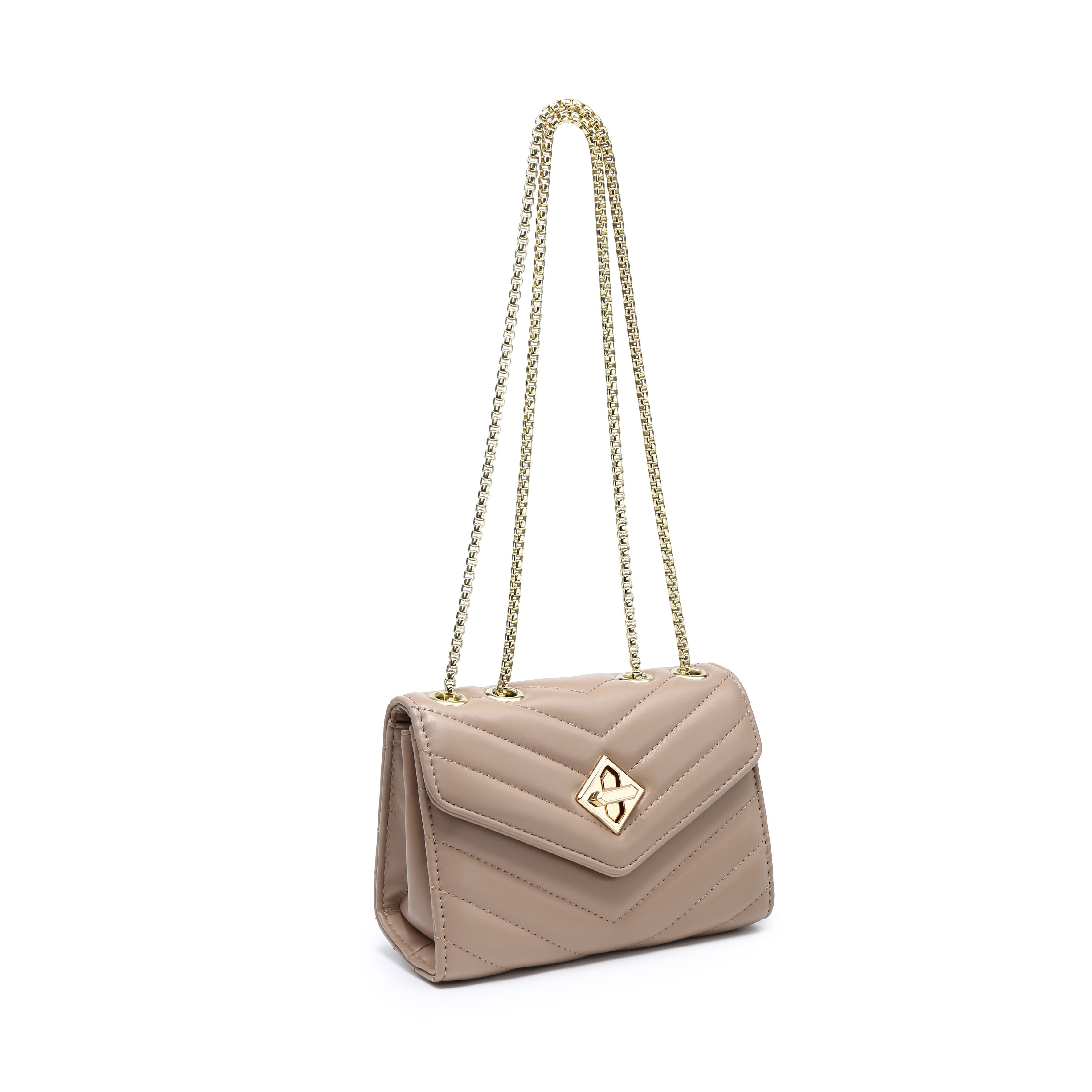 JFY Chevron Quilted Pattern Metal Twist Turn Lock 3 Compartments Cross Body Bag