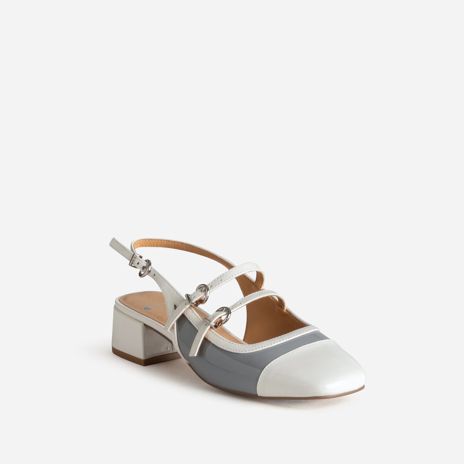 Babies slingback bleu grisé vernie bi-matière