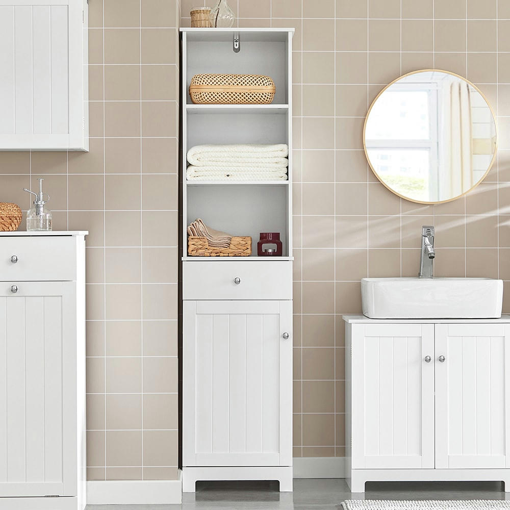- Meuble colonne effet bois blanc