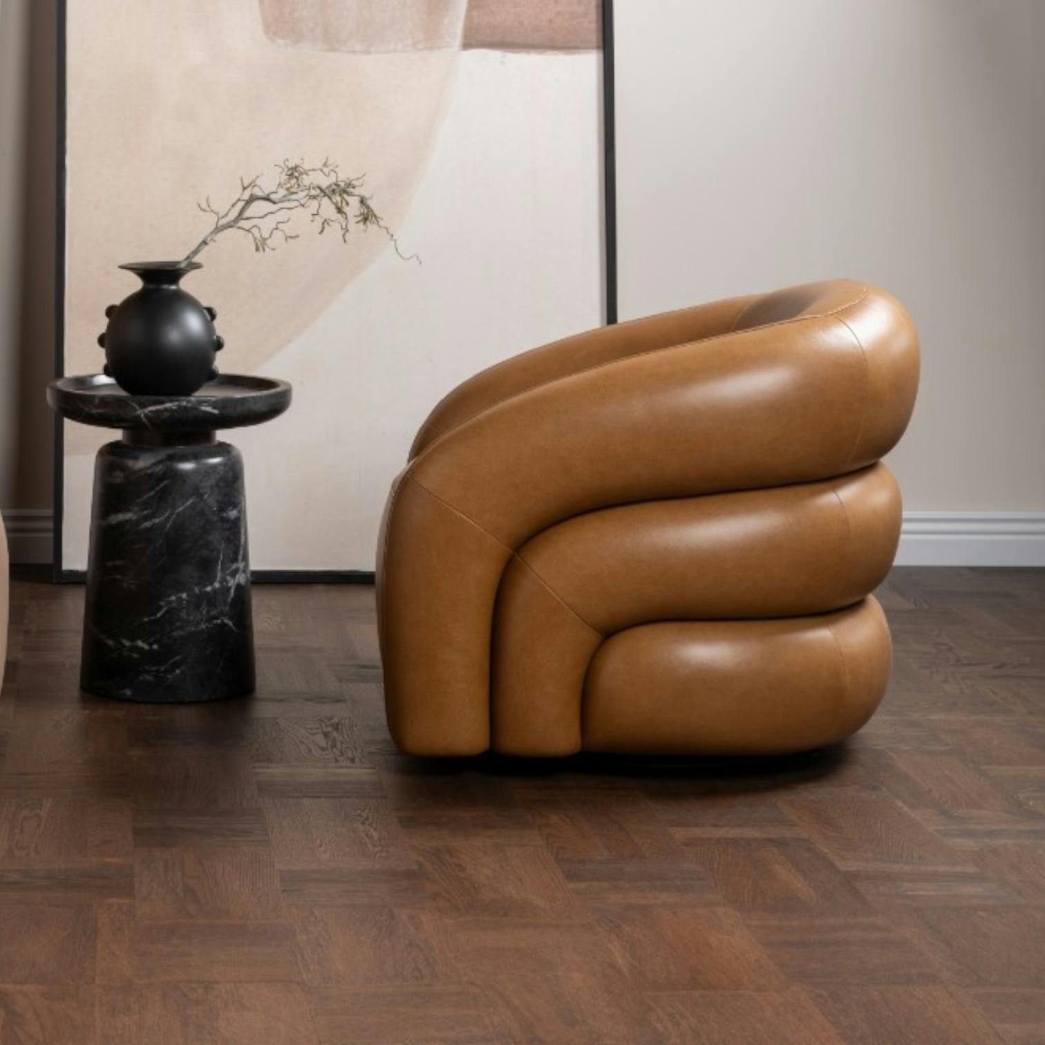 Fauteuil en cuir marron pivotant BRADFORD