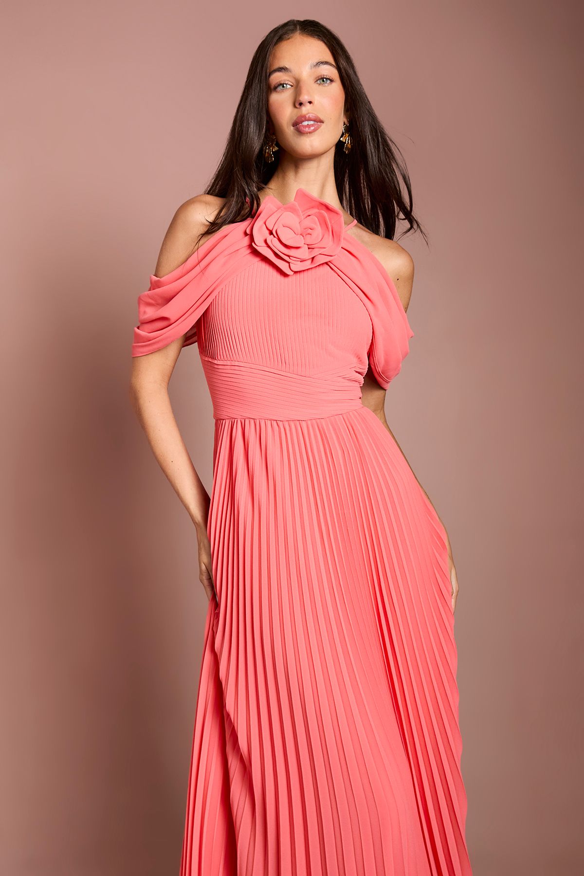 Coast Coast Muse Corsage Halterneck Pleated Maxi Dress