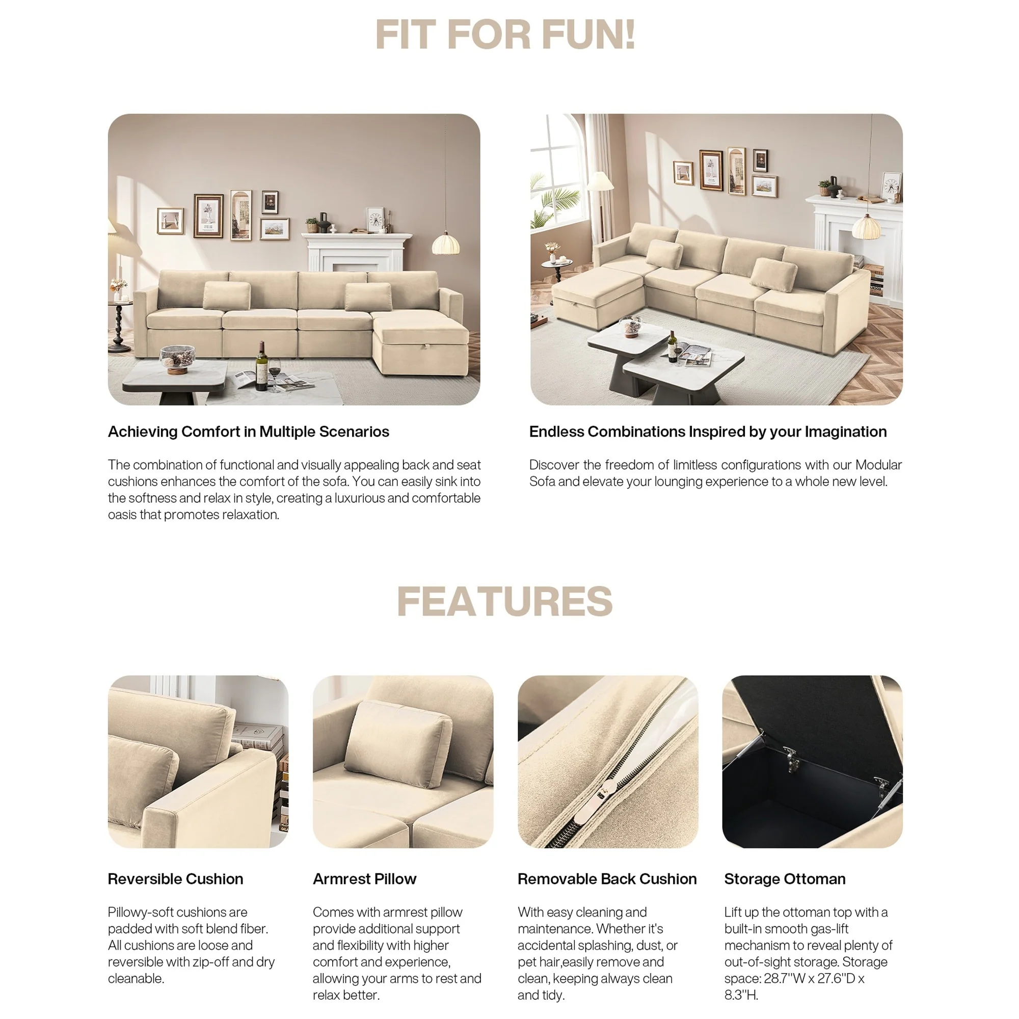 Modern Velvet L-Shape Sectional Sofa, Oversized Upholstery Sectional Sofa, Chaise Couch with Storage Ottomans for Living Room/Lo