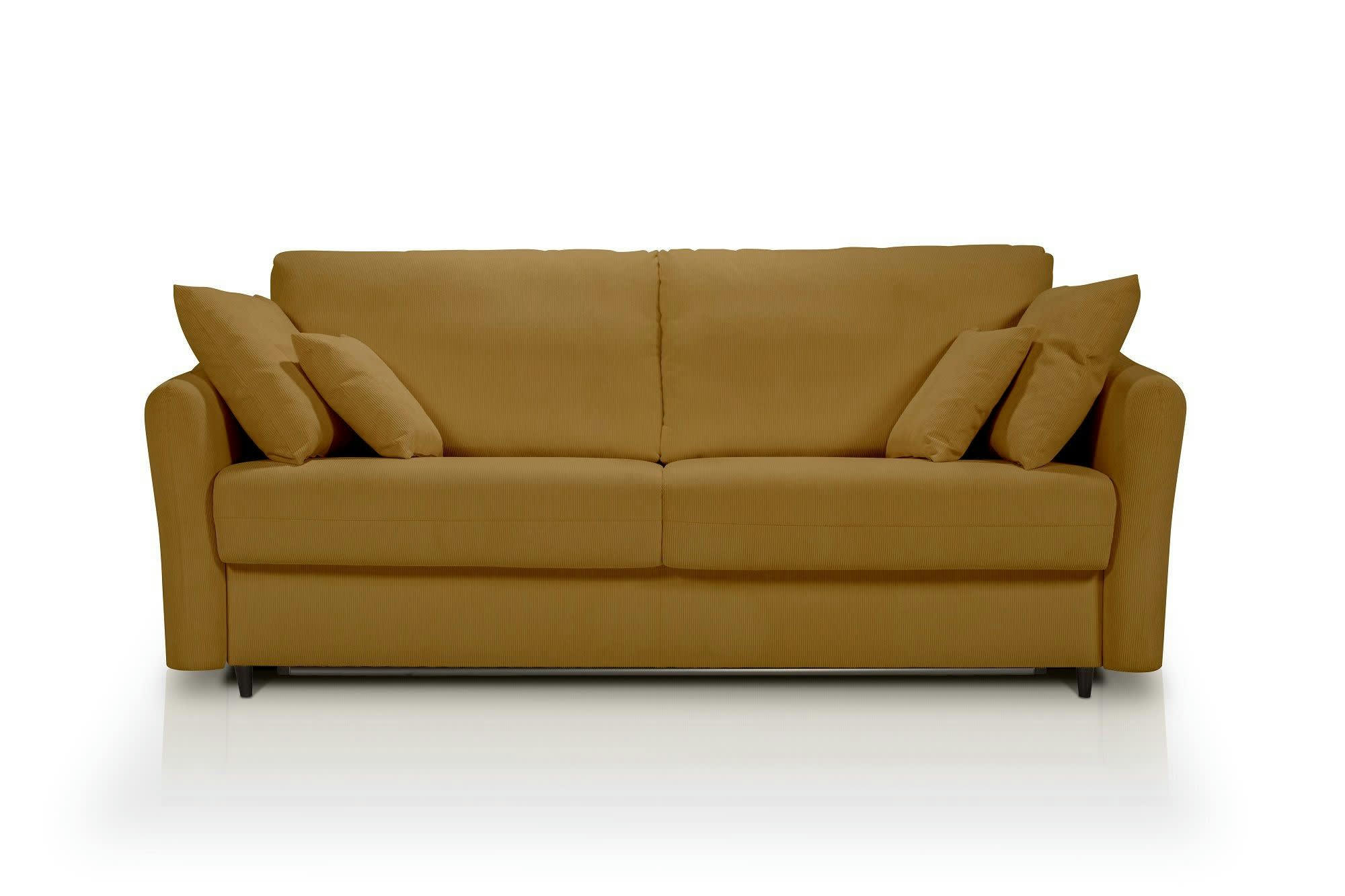 CAPELLA - Canapé droit convertible 3 places  en velours côtelé jaune