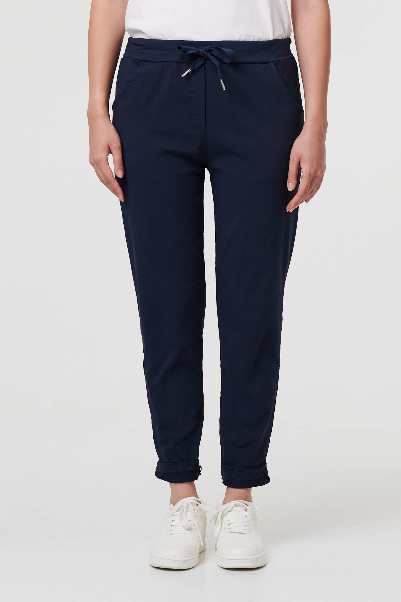 Izabel London Drawstring Tie Waist Tapered Trousers