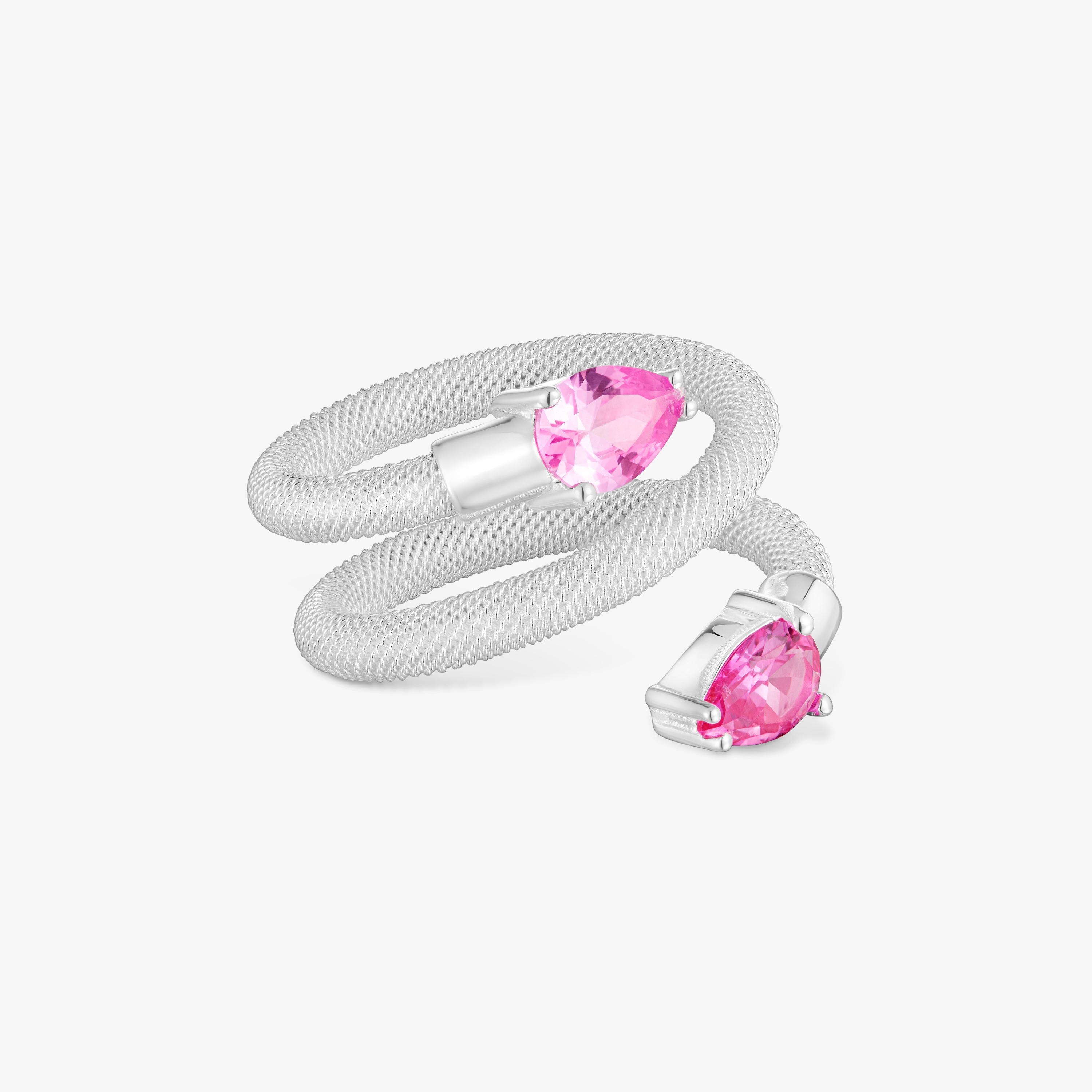 Anillo espiral de plata y gemas creadas en laboratorio TOUS Mesh LGG