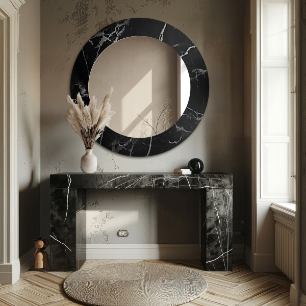 Okrągłe lustro na czarno srebrnym marmurze - MARBLE MURASO