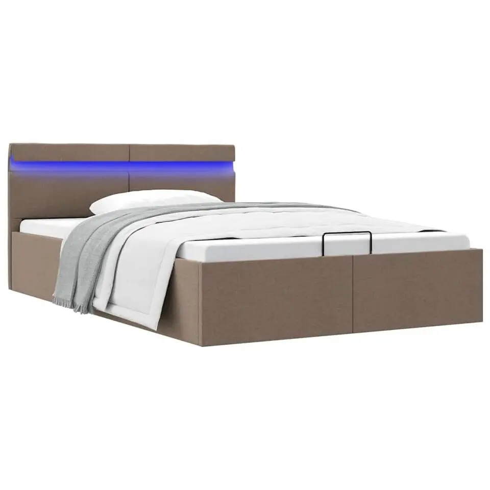 vidaXL - LED bed met opbergruimte - Hydraulische - Taupe - Stof - 140x200 cm