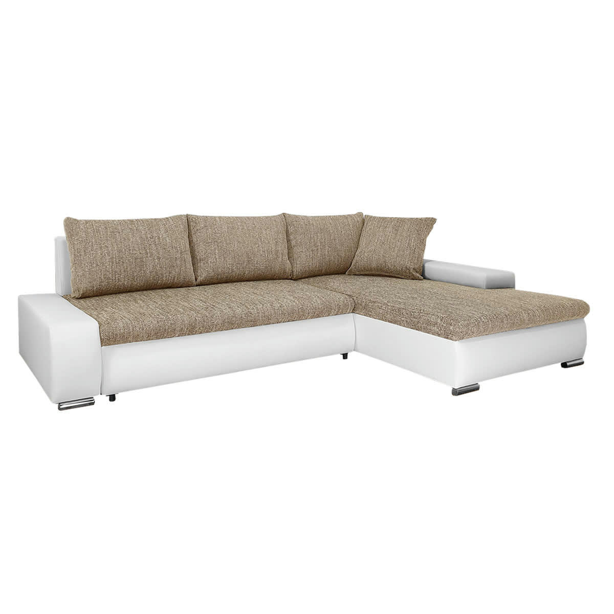 - Canapé d'angle convertible droit 4 places beige et blanc