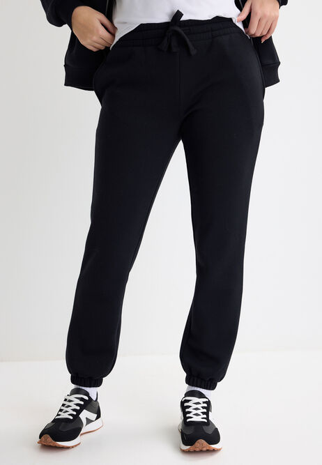 Womens Black Cotton Rich Cuffed Joggers