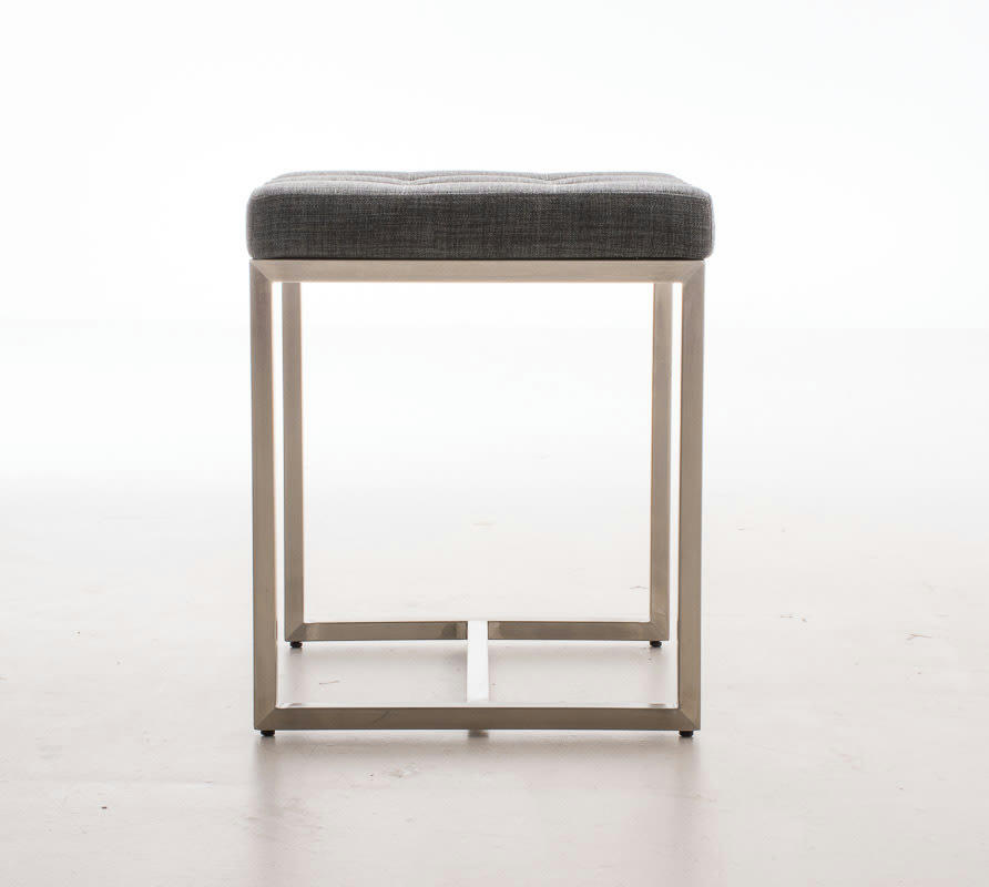 BARCI - Tabouret bas avec pieds en métal assise en tissu Gris foncé
