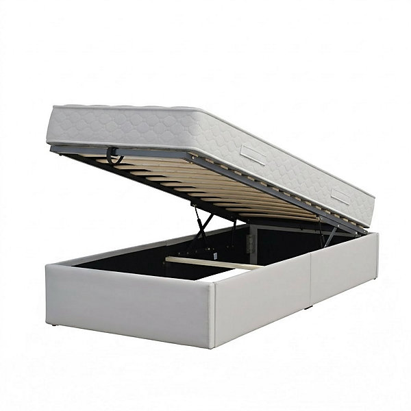Ensemble Lit Coffre et Matelas 90x190 cm - Couleur : Gris - Matelas Soutien Très Ferme Haute Densité