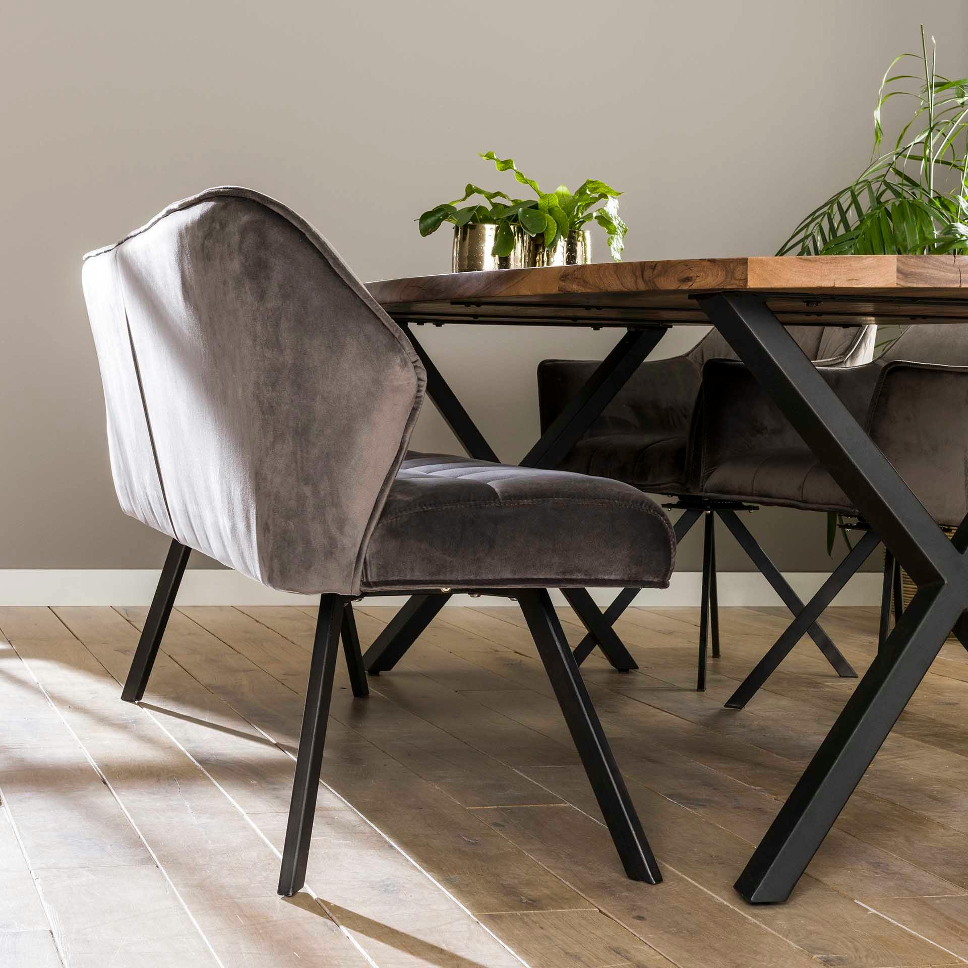 Banc salle à manger velours gris 180 cm MELBOURNE