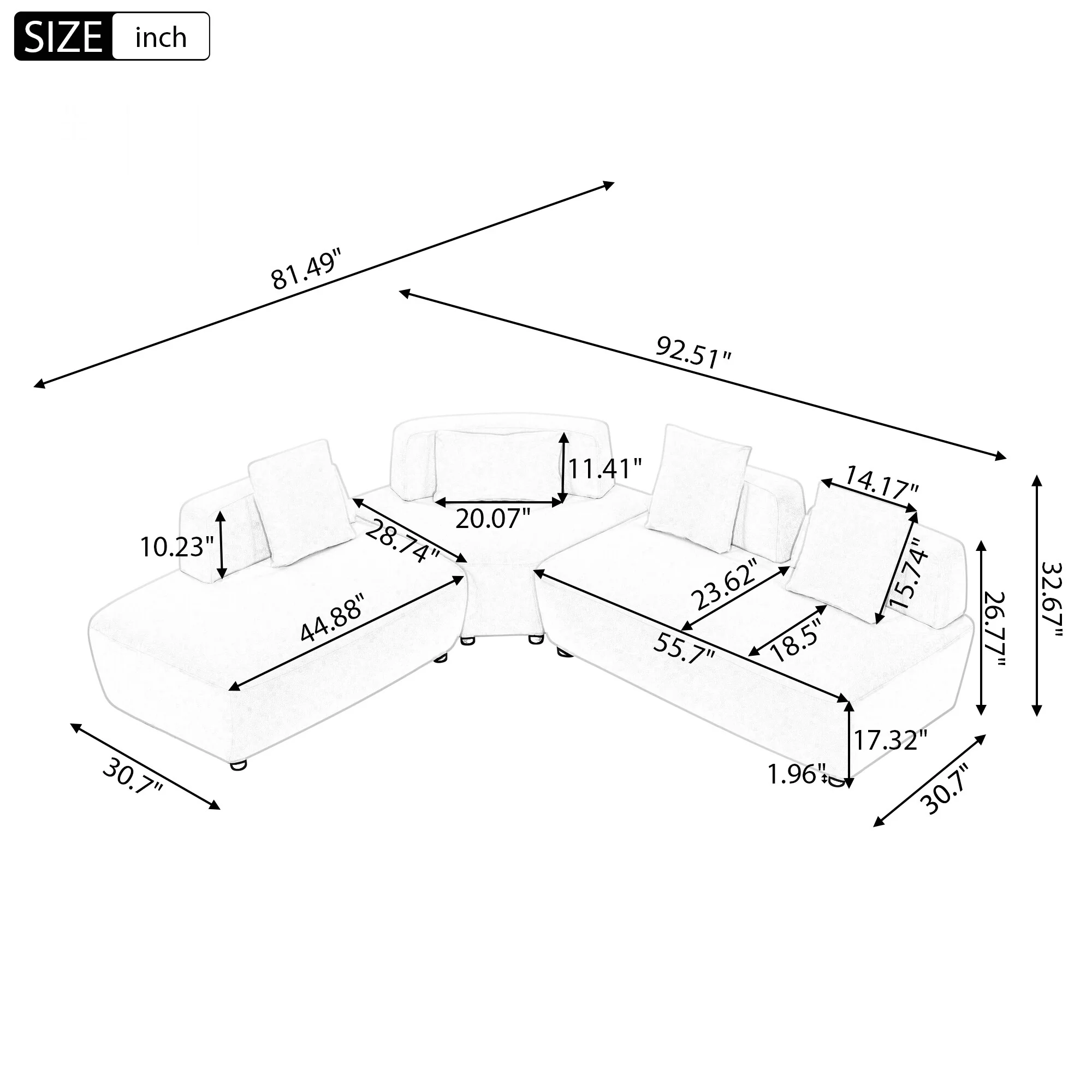 81.49 Contemporary 4-Seat Sectional Sofa