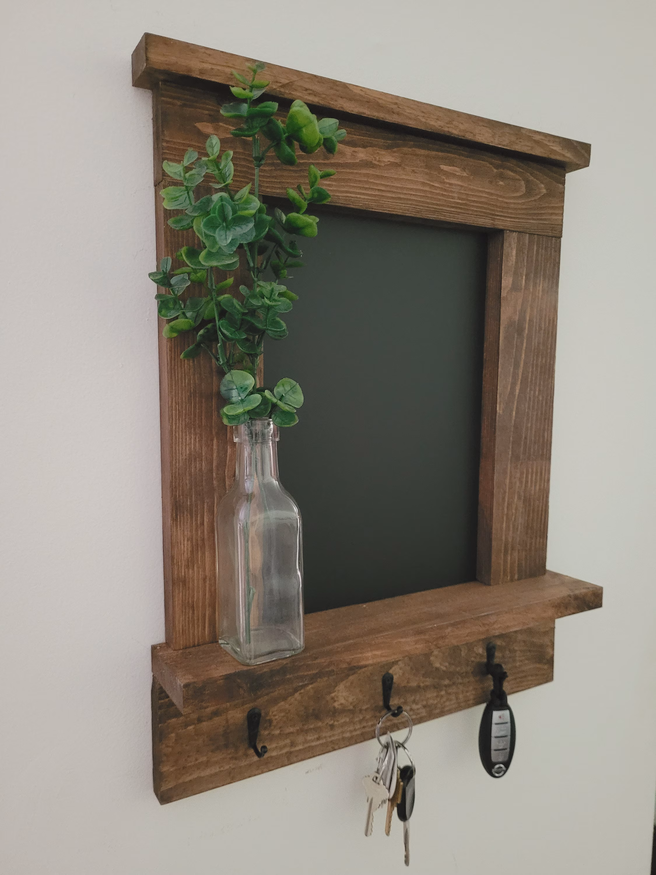 Chalkboard, Walnut Chalkboard, Wall organizer, Farmhouse Chalkboard, Chalkboard with hooks, Chalkboard with shelf, Chalkboard keyholder