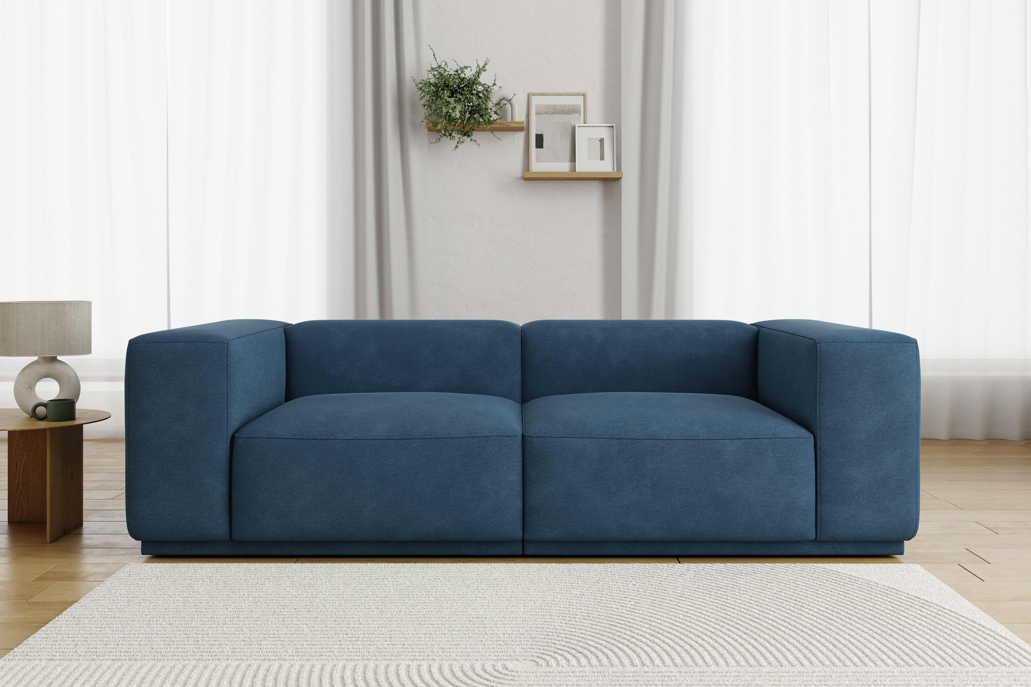 SACHA - Canapé droit en tissu 4 places bleu