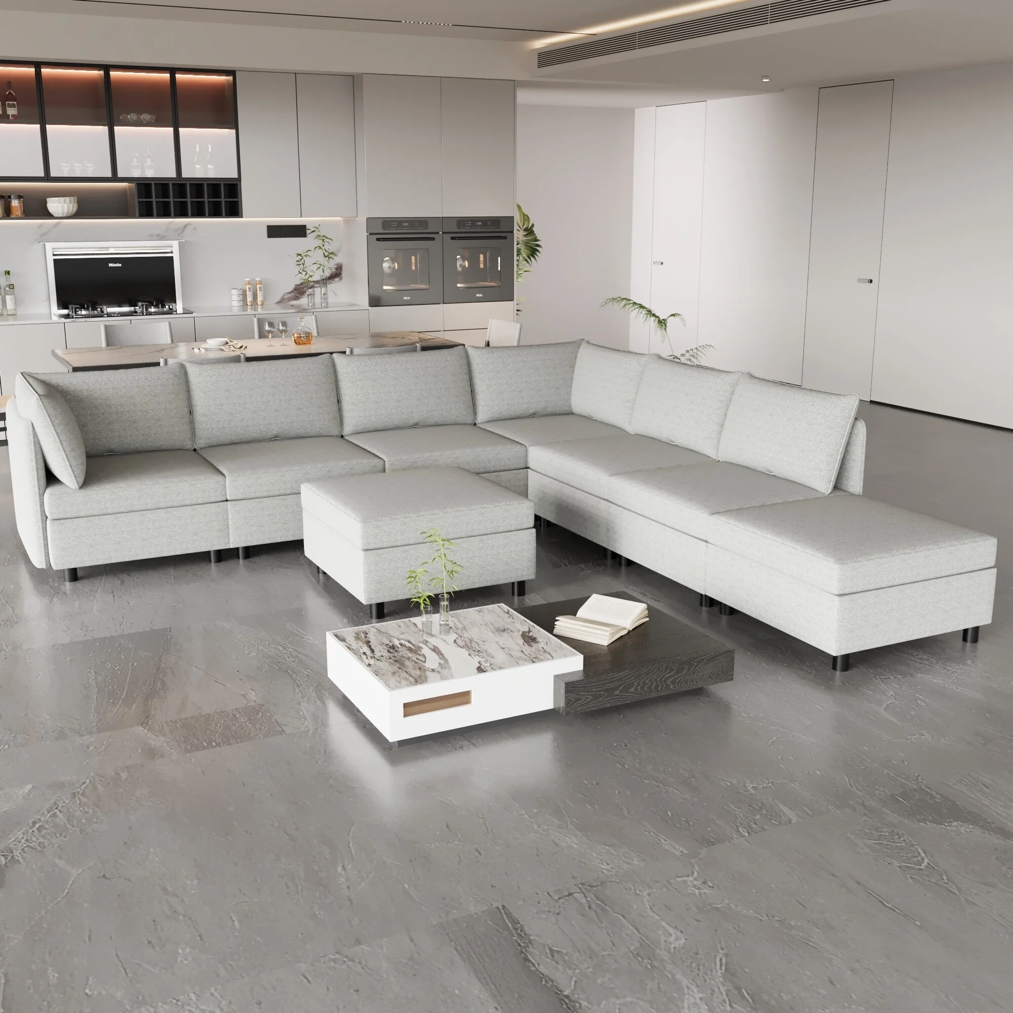 129'' Convertible 8-Seater Modular Sofa with Storage