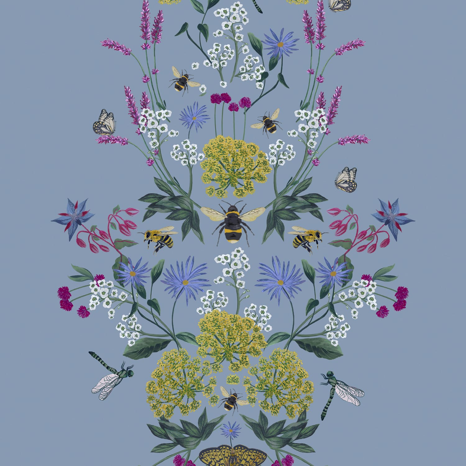 Joules Vliesbehang - Perfect Pollinators Haze - Blauw - 10mx52cm