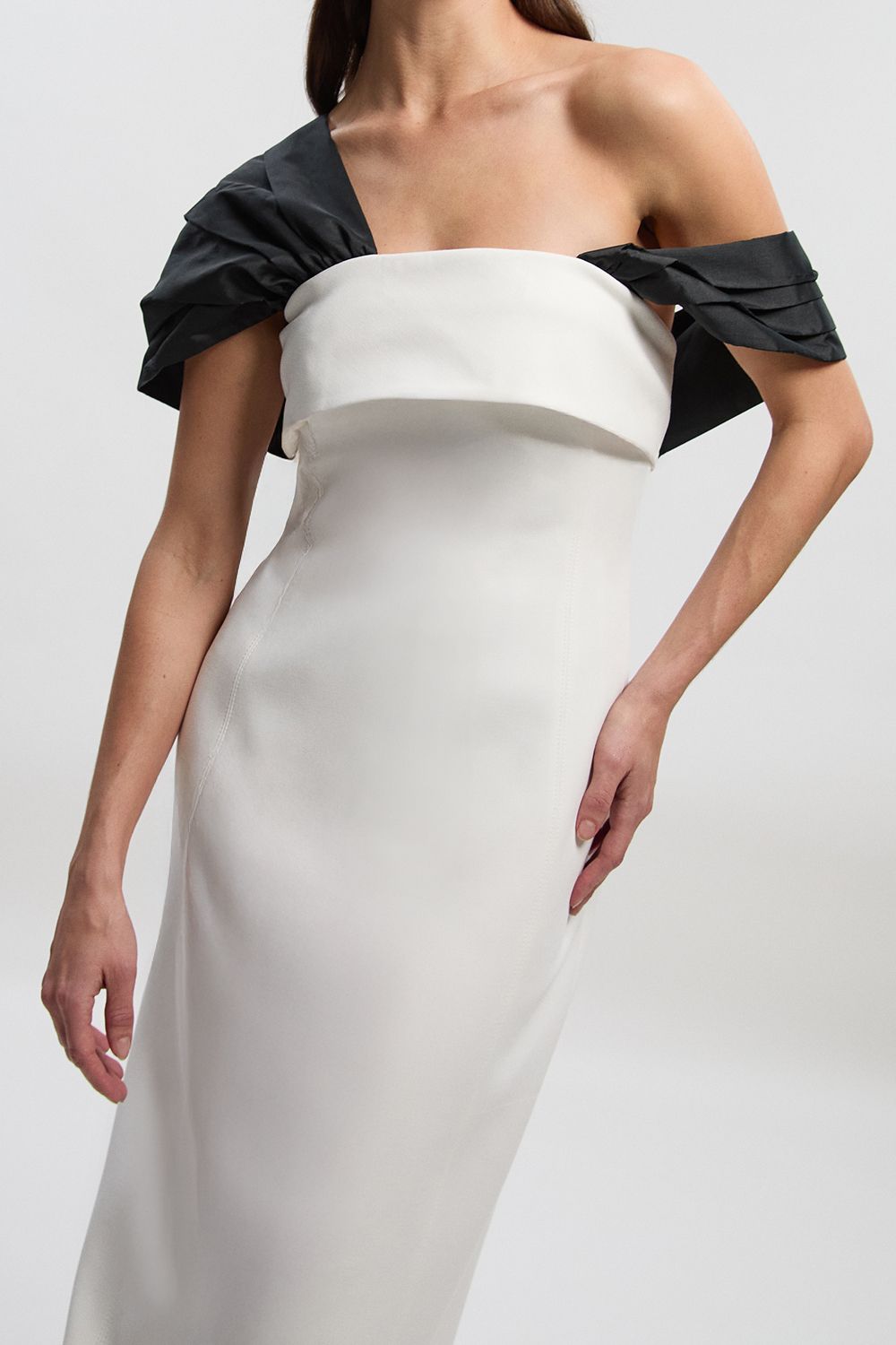 KarenMillen Clean Tailored Taffeta Mix Contrast Drama Sleeve Maxi Dress