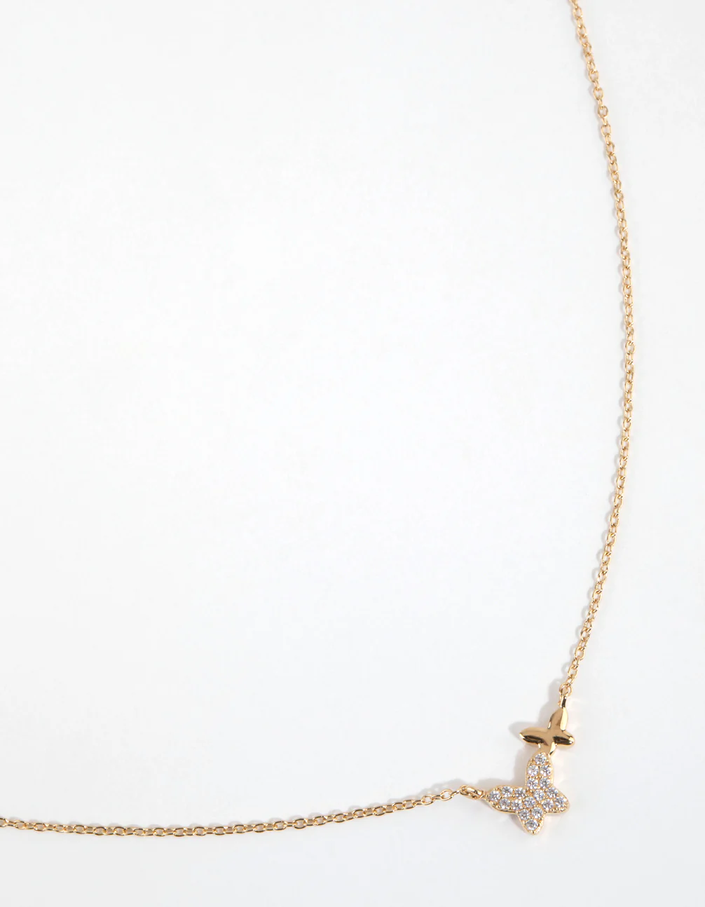Gold Plated Sterling Silver Diamante Double Pave Butterfly Necklace