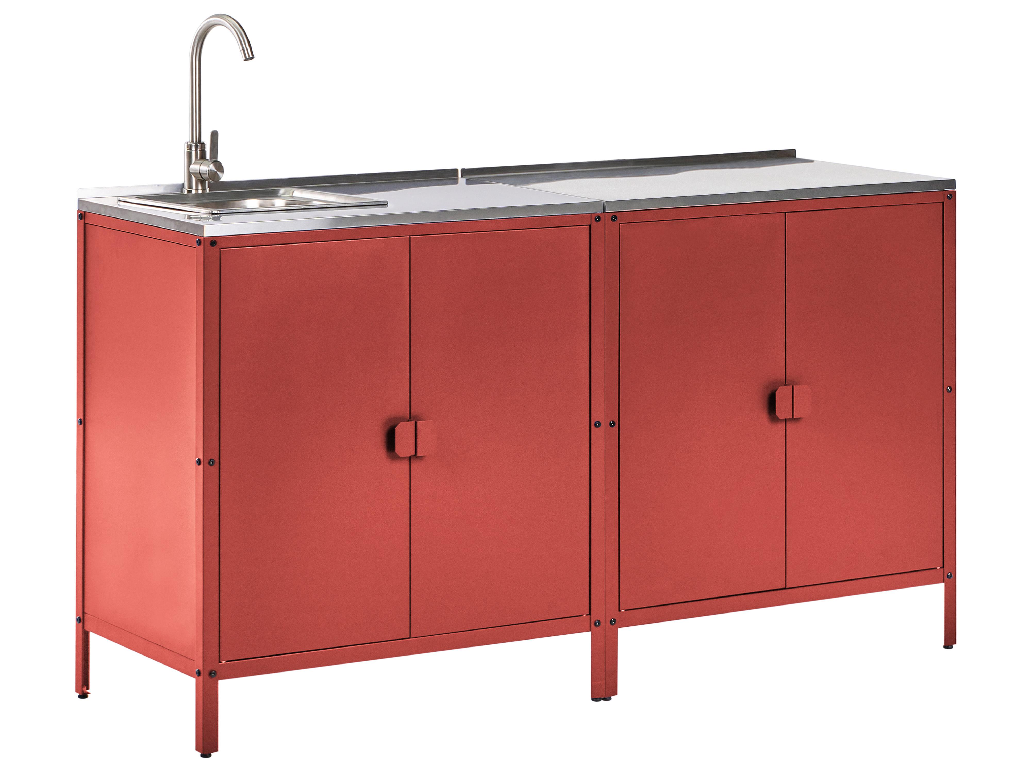 2 Piece Outdoor Kitchen Set with Sink VILAMA Metal Red
