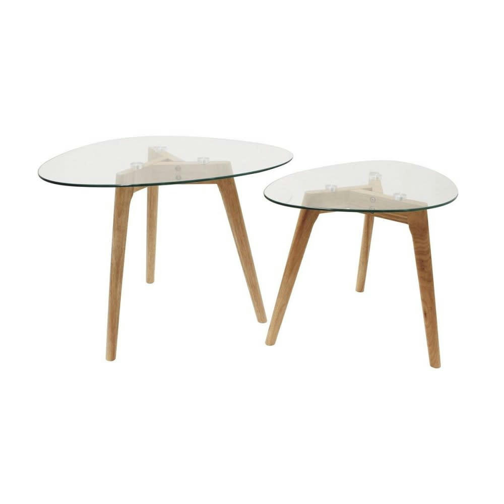 - Tables gigognes galets plateaux en verre trempé (lot de 2)