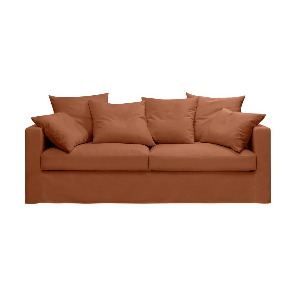 LARIA - Canapé 4 places fixe en tissu coton brique - LARIA