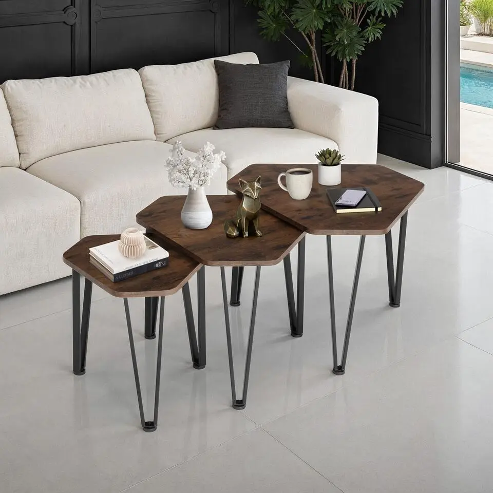 tectake Salontafel-set Torquay, Industrieel Hout Donker, Rustiek