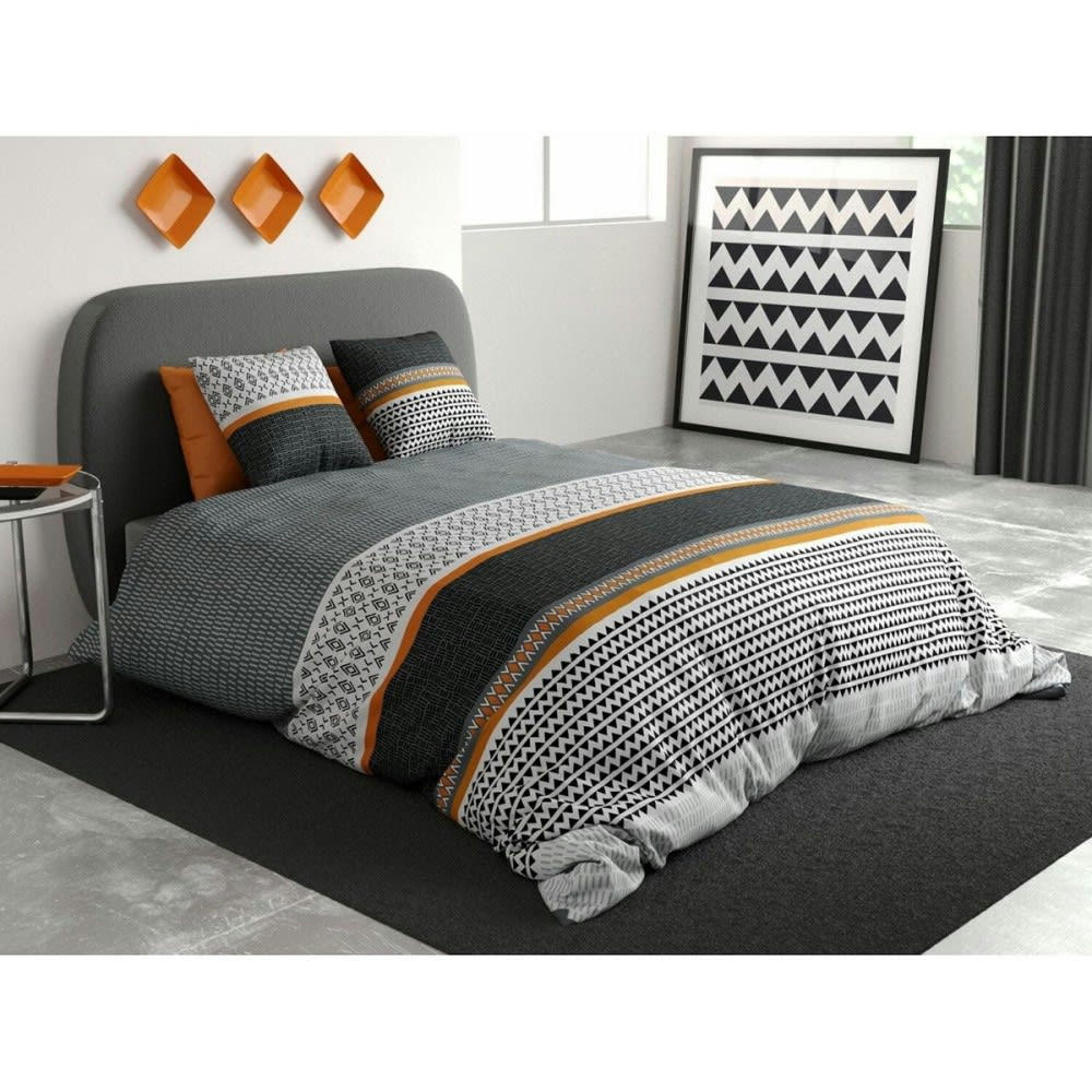 SALOMÉ - Parure de couette 100% coton 57 fils imprimée 260x240 2 taies