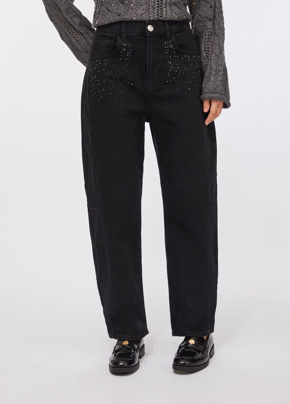 Jeans boyfriend con strass