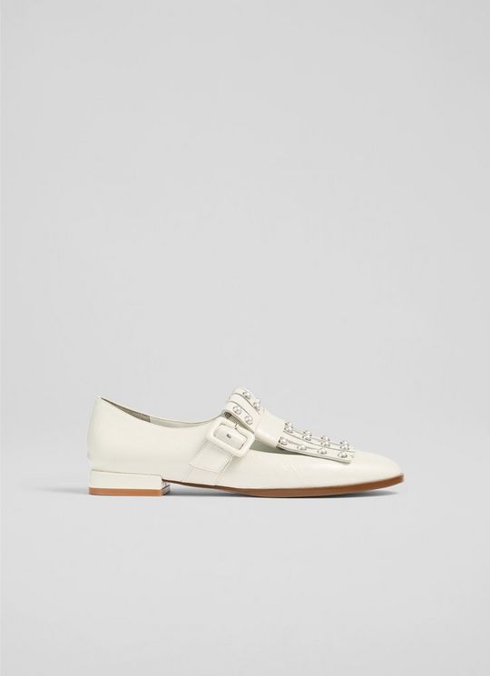 Lkb Zig Cream Patent Fringed Loafers