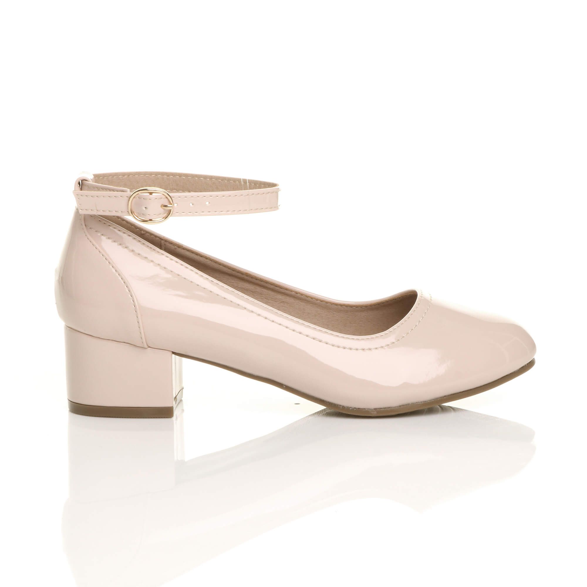 AJVANI Mid Block Heel Comfort Ankle Strap Court Shoes