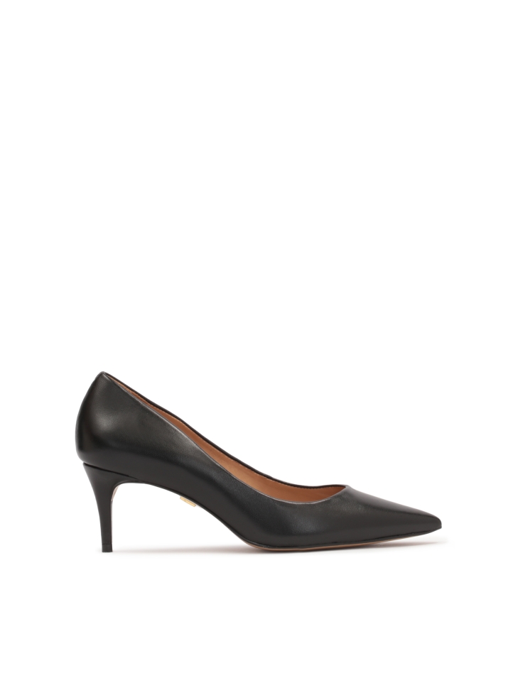 Black leather pumps on a low heel