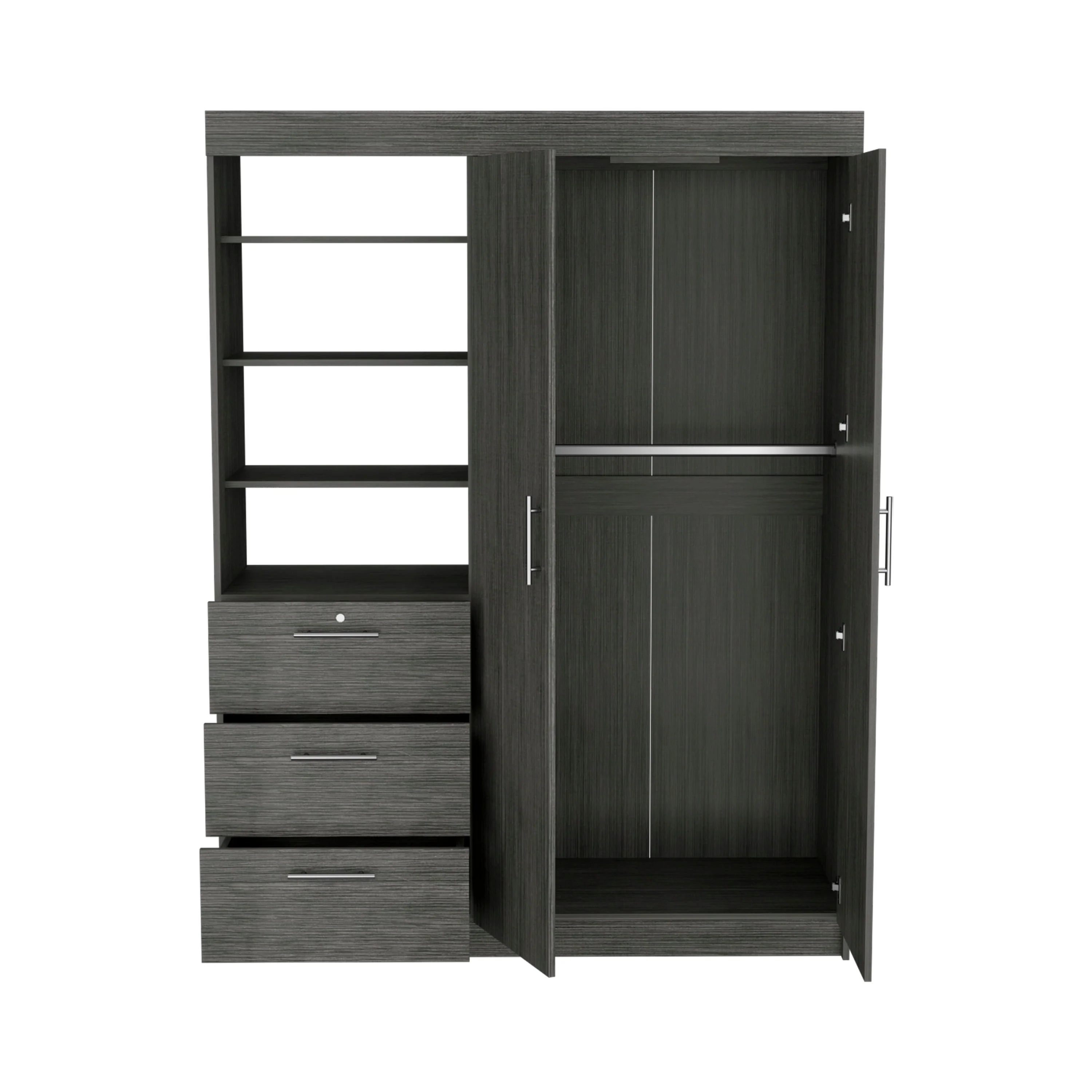 20.5 Modern Double-door Armoire with Three Large Drawers and 3-Tier Shelfs