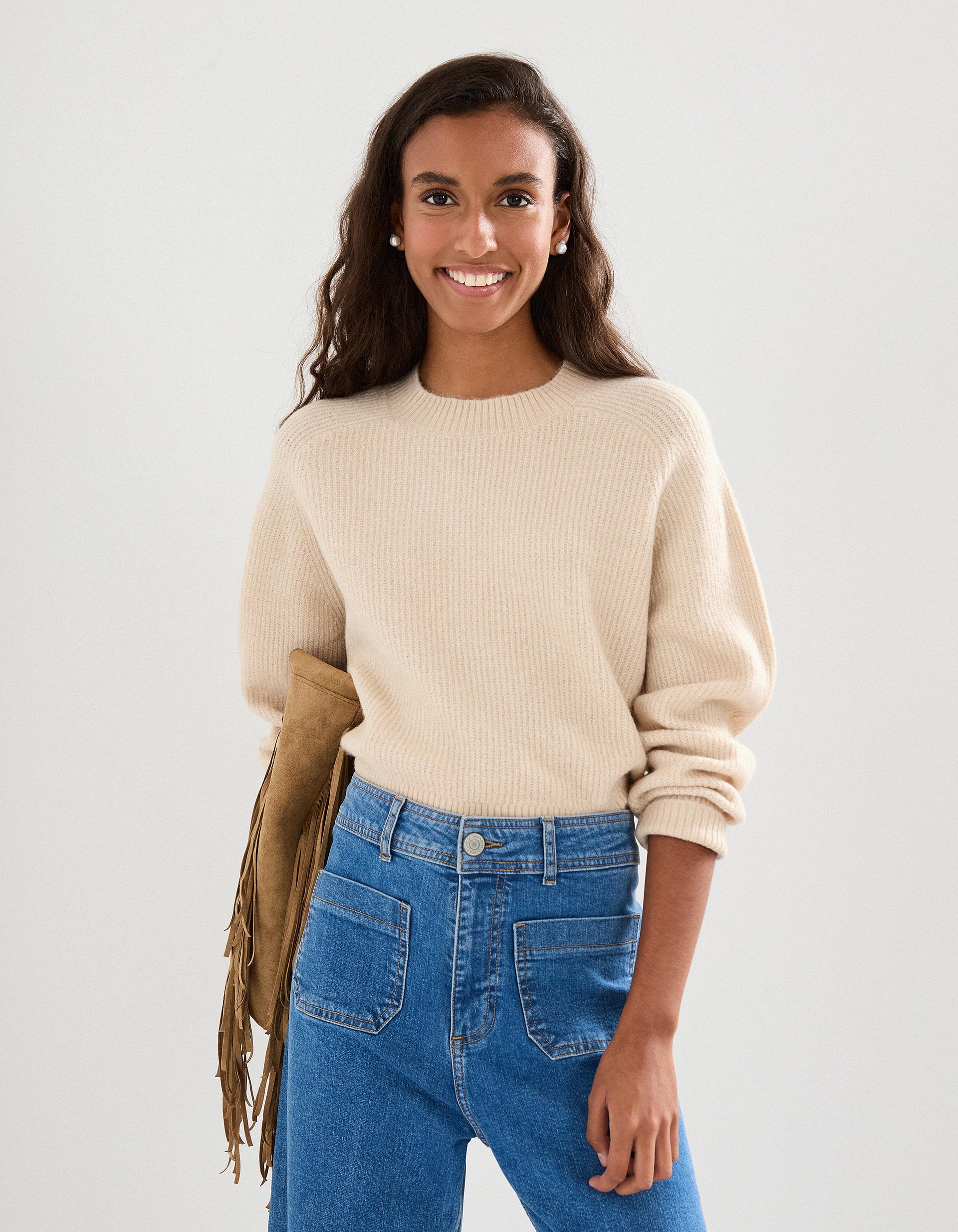 Camisola de Malha, Mulher, Bege Claro